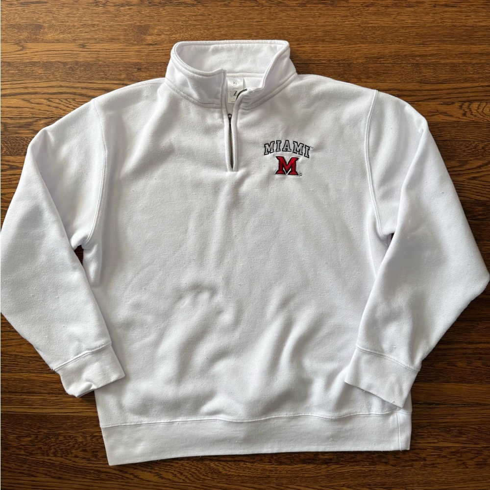 #444 MIAMI REDHAWKS  White Quarter-Zip Sweater.